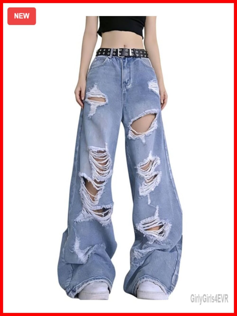 Baggy Ripped Straight Leg High Waisted Distressed Jeans Y2K - Picture 3 of 5